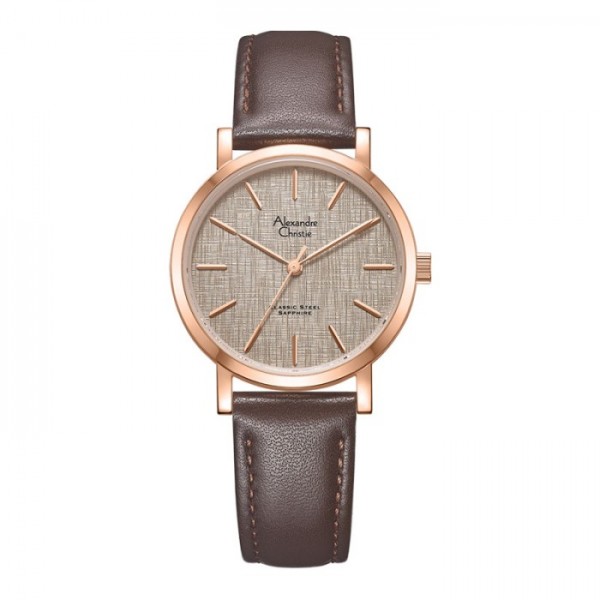 Alexandre Christie AC 8698 Rosegold Grey Brown Leather Lady LHLRGGR